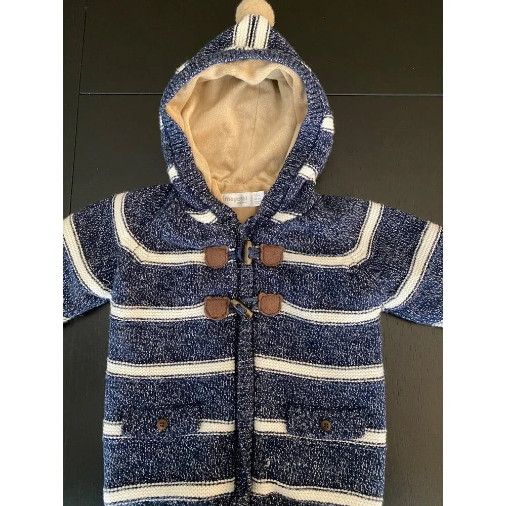 Mayoral Baby Cozy Fleece-Lined Hooded Knit Duffle Sweater‎ 12mth Toggle